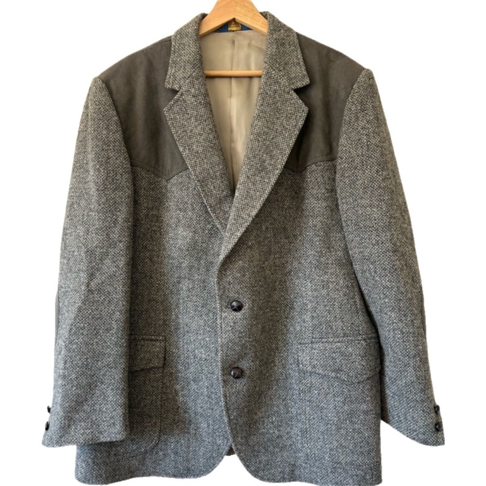 Vintage Pendleton Gray Herringbone Blazer with Suede Accents